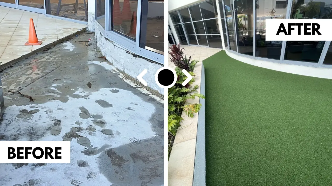 Installation of Artificial Grass for Commercial Space Before and After